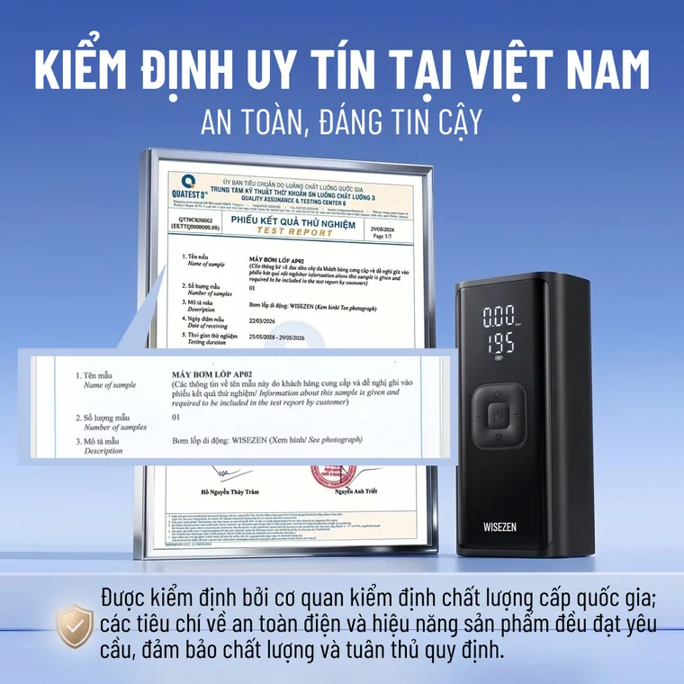 Phiếu kết quả thử nghiệm QUATEST 3 cho AP02