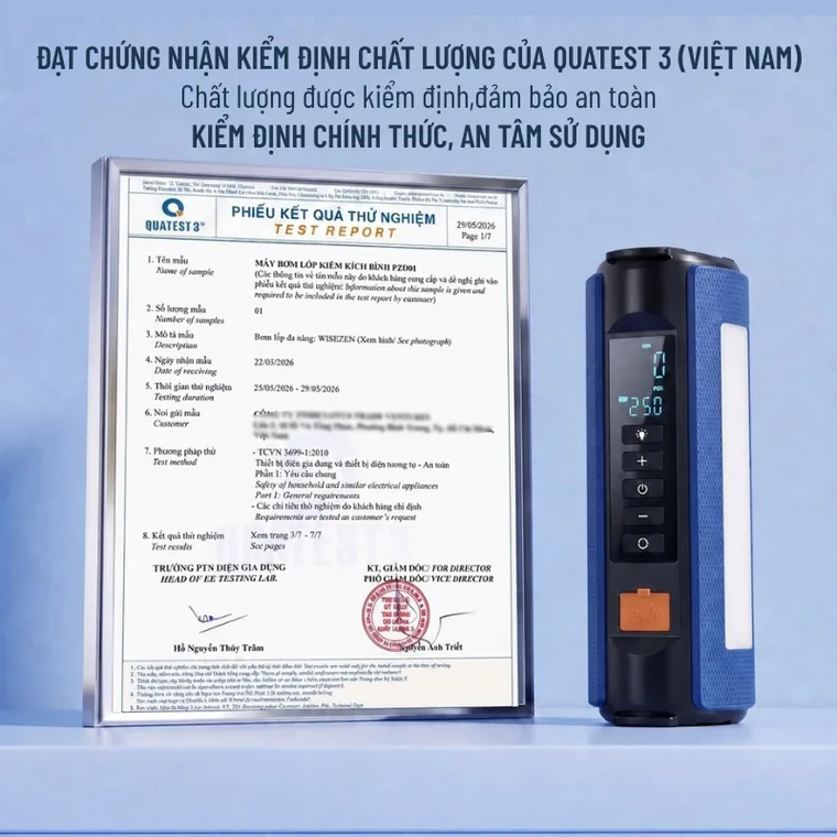 Phiếu kết quả thử nghiệm QUATEST 3 cho PZD01