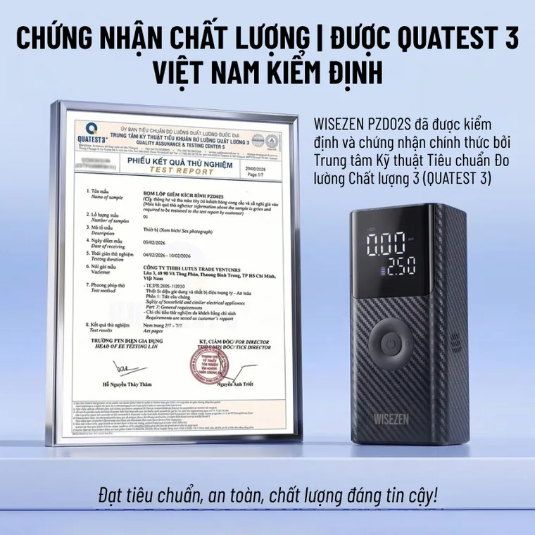 Phiếu kết quả thử nghiệm QUATEST 3 cho PZD02S